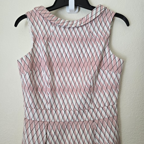 Boden Martha Sz 6A Fold‎ Sheath Pencil Dress White Pink Diamond Print Feminine - Picture 3 of 10